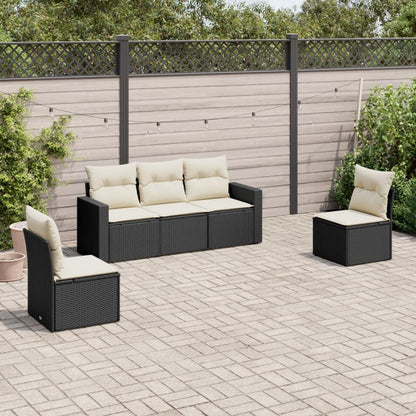 5-Delige Loungeset Met Kussens Poly Rattan Zwart