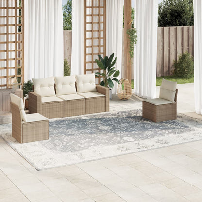 5-delige Loungeset met kussens poly rattan beige