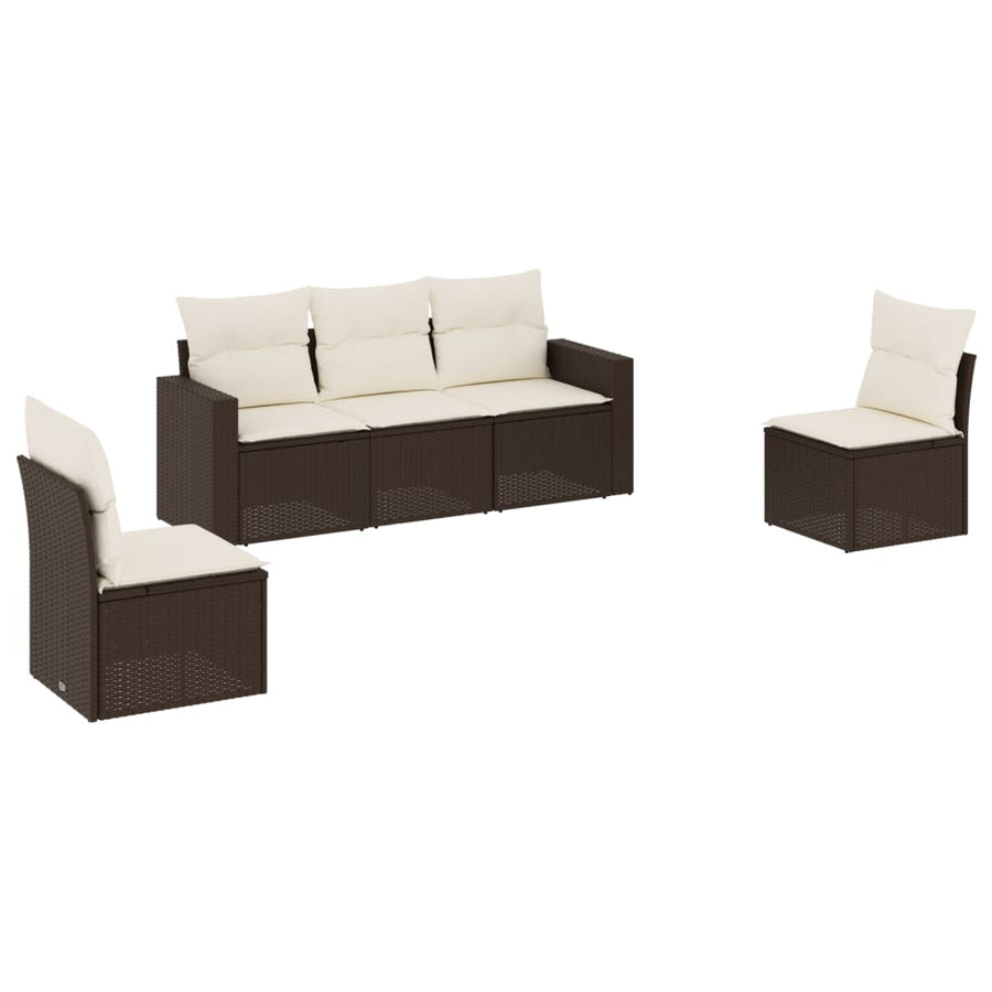 5-delige Loungeset met kussens poly rattan bruin 1 Bruin en crème