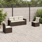 5-Piece Lounge Set with Cushions Poly Rattan Brown