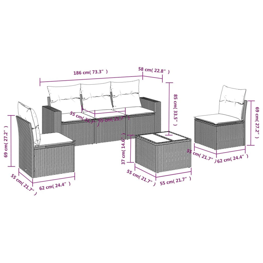 6-Delige Loungeset Met Kussens Poly Rattan Zwart