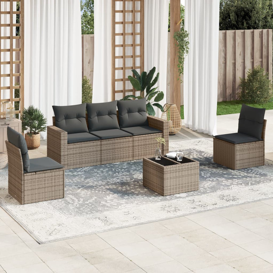 6-Delige Loungeset Met Kussens Poly Rattan Grijs