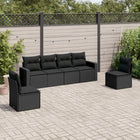 6-piece Lounge Set with cushions poly rattan black