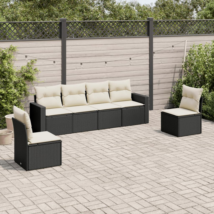 6-Delige Loungeset Met Kussens Poly Rattan Zwart