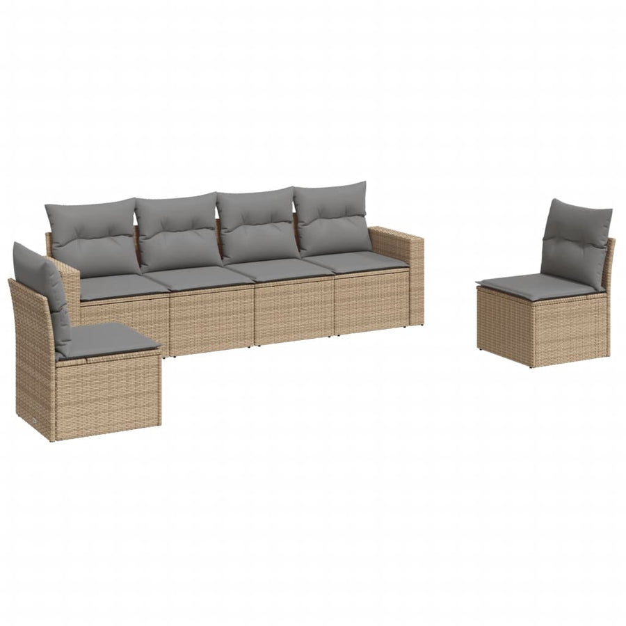 6-Delige Loungeset Met Kussens Poly Rattan Beige
