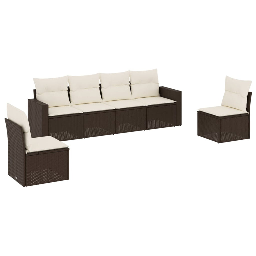6-delige Loungeset met kussens poly rattan bruin Bruin en crème Zonder tafel