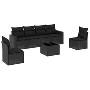 7-piece lounge set with cushions poly rattan black