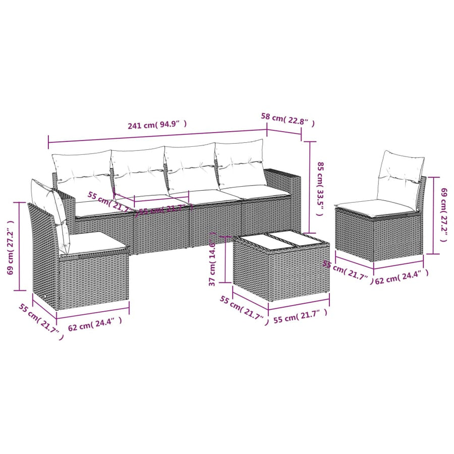 7-Delige Loungeset Met Kussens Poly Rattan Zwart