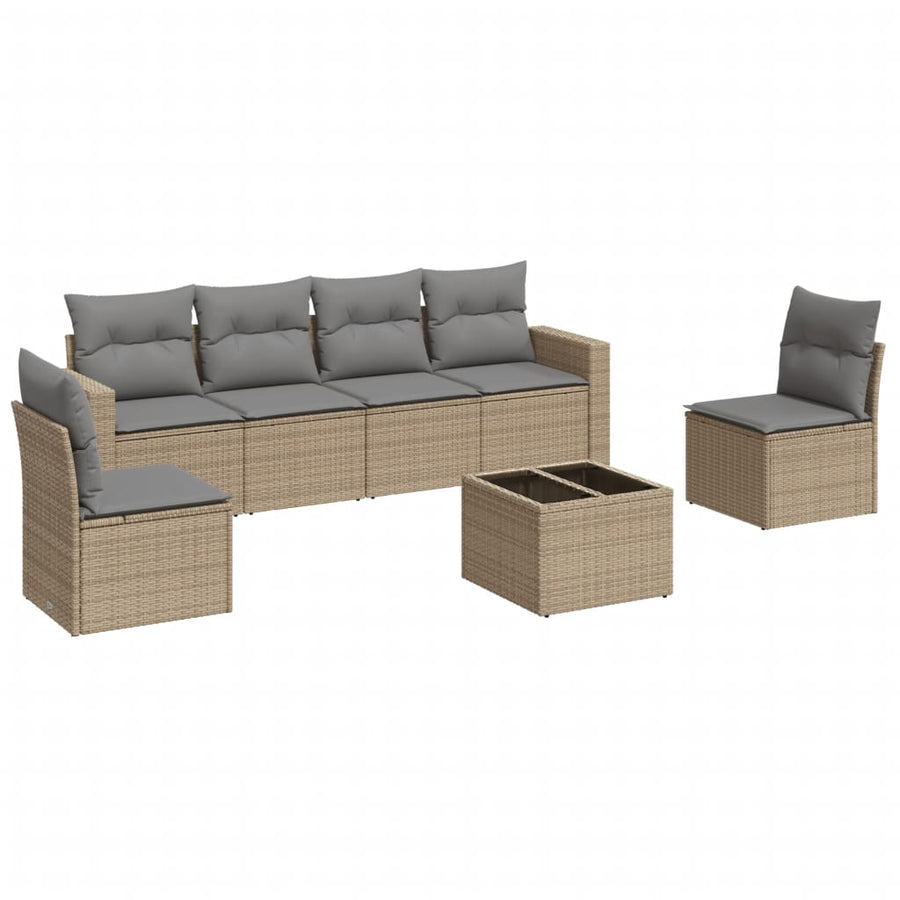7-Delige Loungeset Met Kussens Poly Rattan Beige
