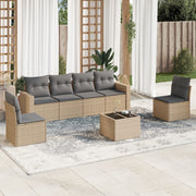 7-piece Loungeset with cushions poly rattan beige