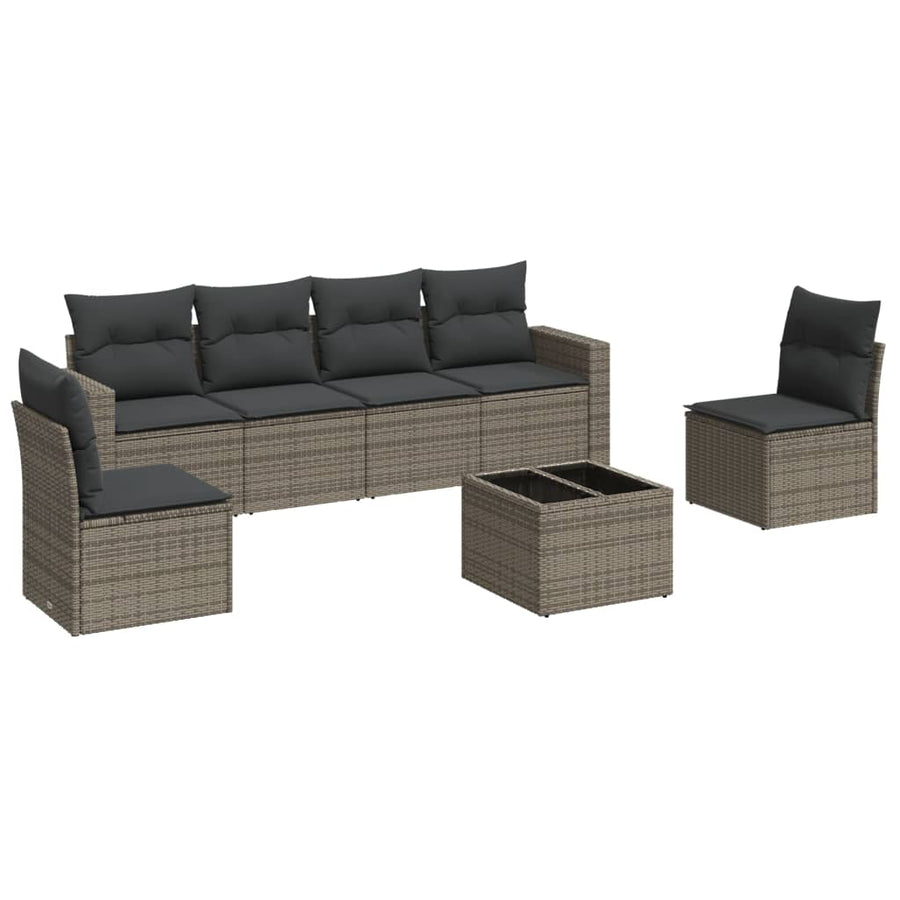 7-Delige Loungeset Met Kussens Poly Rattan Grijs