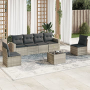 7-piece Lounge Set with cushions poly rattan light grey