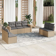 7-piece Loungeset with cushions poly rattan beige