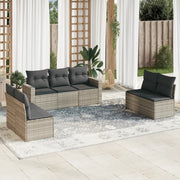 7-piece Lounge Set with cushions poly rattan light grey