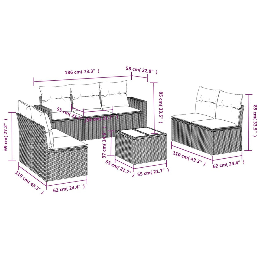 8-Delige Loungeset Met Kussens Poly Rattan Zwart