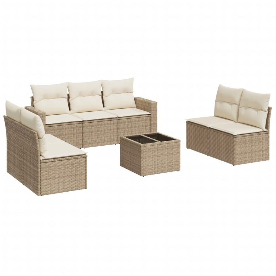 8-Delige Loungeset Met Kussens Poly Rattan Beige