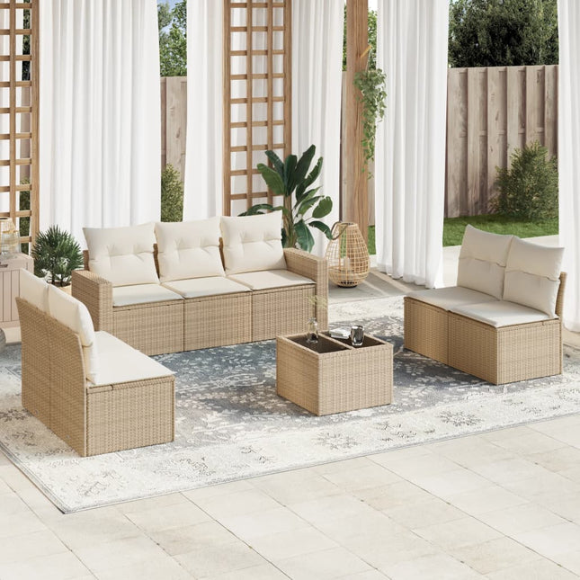 8-Delige Loungeset Met Kussens Poly Rattan Beige