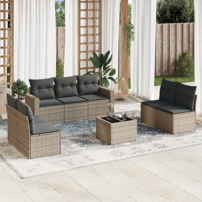 8-Delige Loungeset Met Kussens Poly Rattan Grijs