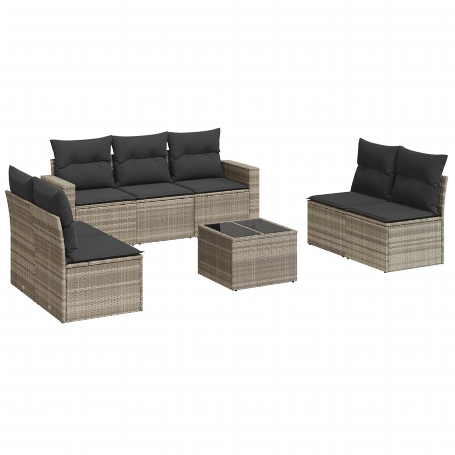 8-delige Loungeset met kussens poly rattan lichtgrijs