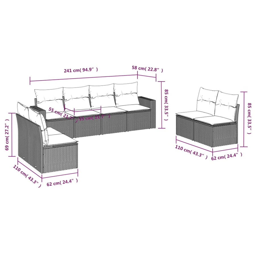 8-Delige Loungeset Met Kussens Poly Rattan Zwart