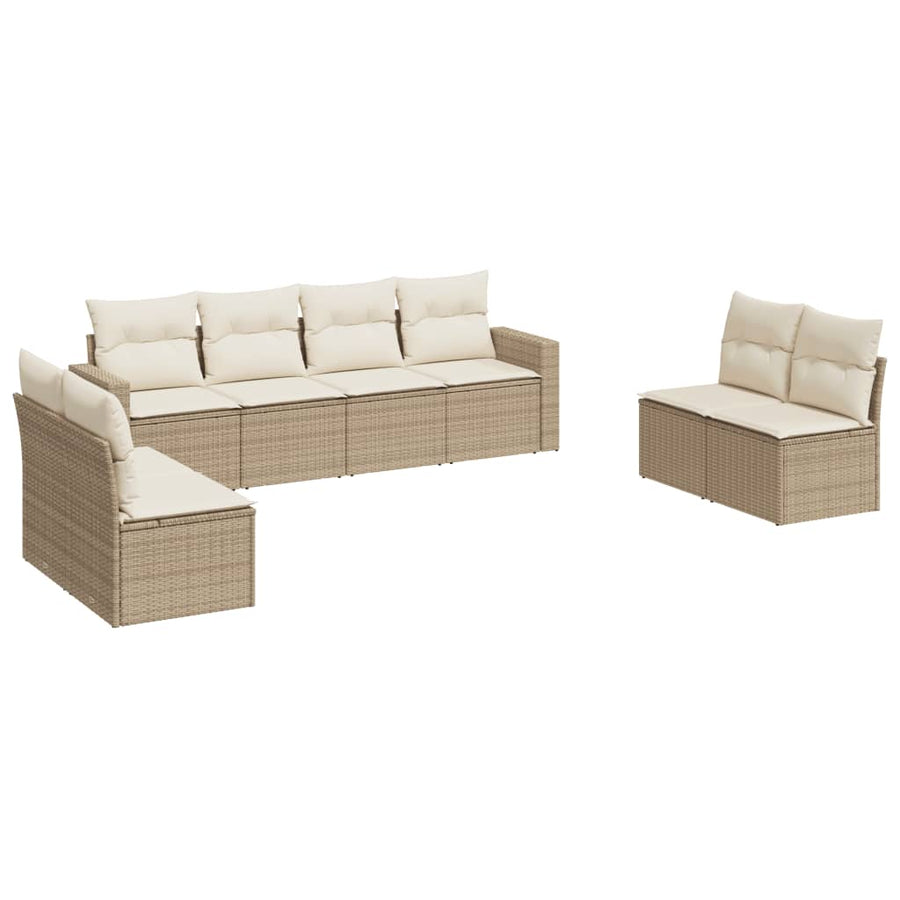 8-delige Loungeset met kussens poly rattan beige