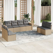 Loungeset 8-delig poly rattan beige met kussens