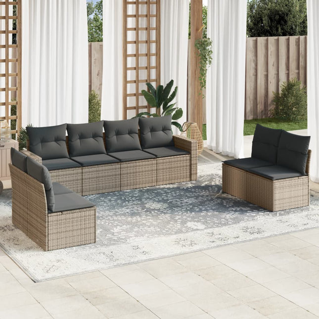 8-Delige Loungeset Met Kussens Poly Rattan Grijs