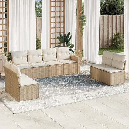 9-delige Loungeset met kussens poly rattan beige