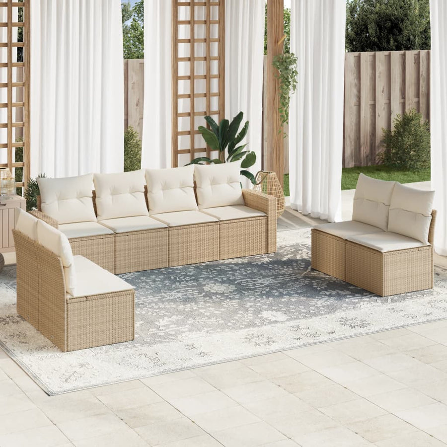 9-delige Loungeset met kussens poly rattan beige