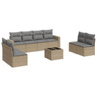 9-Delige Loungeset Met Kussens Poly Rattan Beige