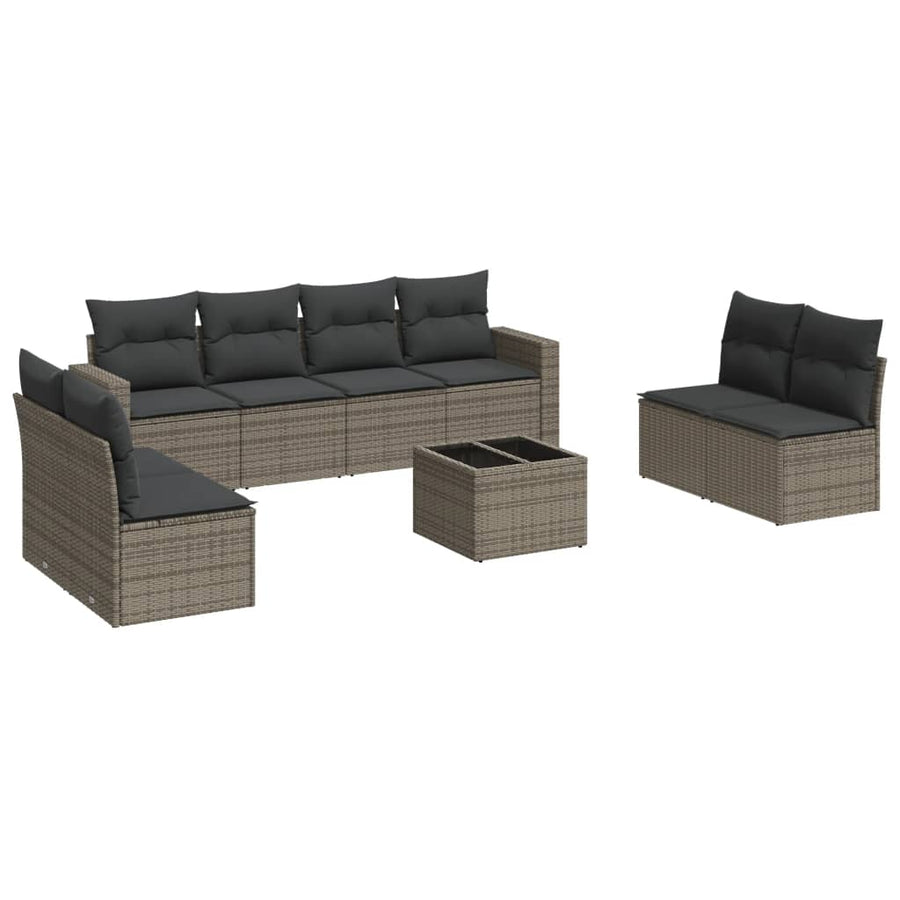 9-Delige Loungeset Met Kussens Poly Rattan Grijs