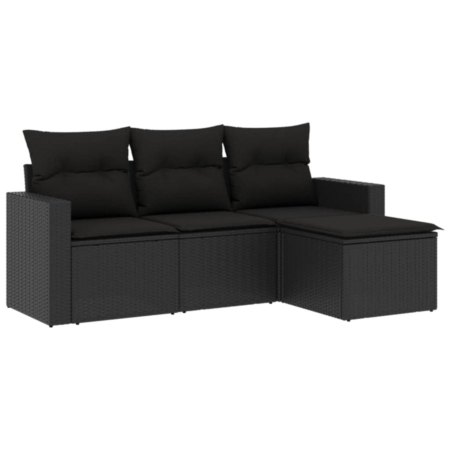 4-delige Loungeset met kussens poly rattan zwart Zwart Zonder tafel