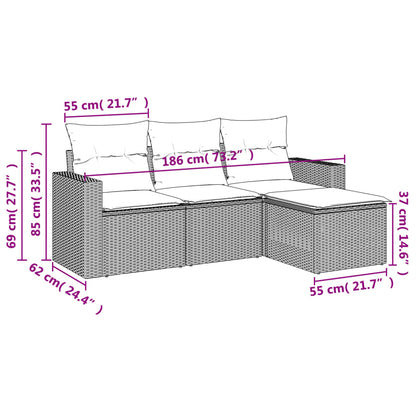 4-delige Loungeset met kussens poly rattan zwart Zwart Zonder tafel