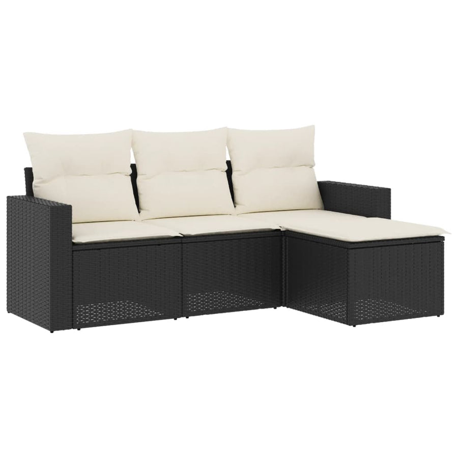 4-delige Loungeset met kussens poly rattan zwart Zwart en crème Zonder tafel