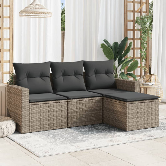 4-delige Loungeset met kussens poly rattan grijs