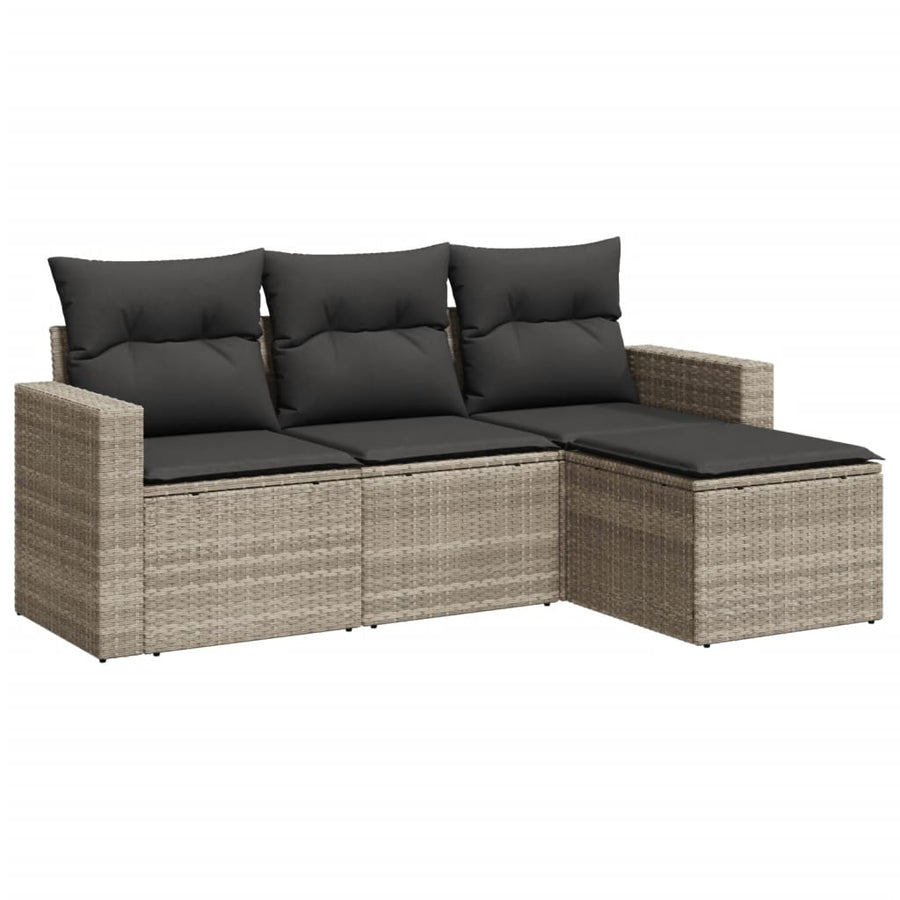 4-delige Loungeset met kussens poly rattan lichtgrijs