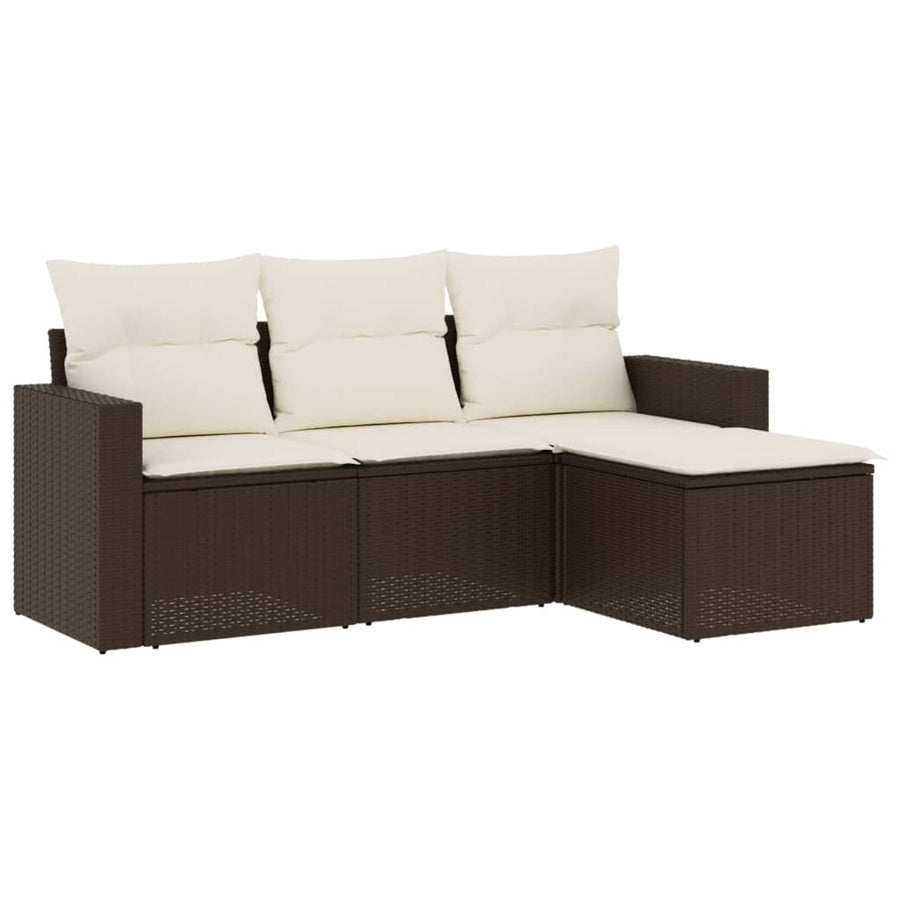 4-delige Loungeset met kussens poly rattan bruin Bruin en crème Zonder tafel