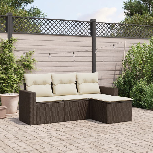 4-delige Loungeset met kussens poly rattan bruin Bruin en crème Zonder tafel