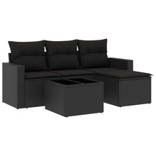 5-delige Loungeset met kussens poly rattan zwart 1 Zwart