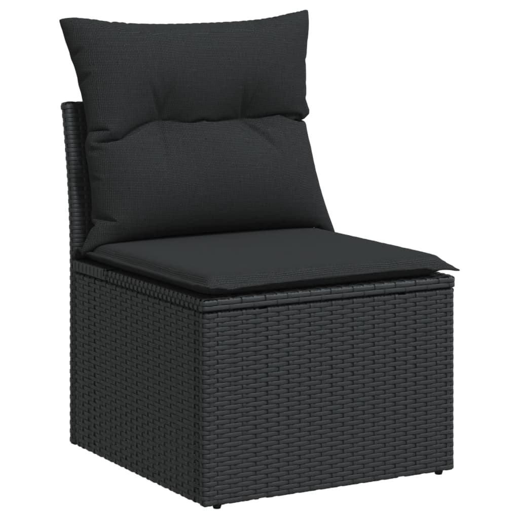 5-delige Loungeset met kussens poly rattan zwart 1 Zwart