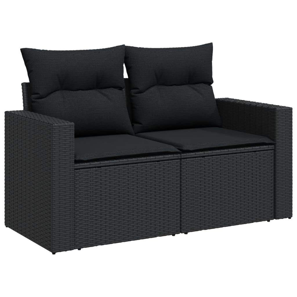 5-delige Loungeset met kussens poly rattan zwart 1 Zwart