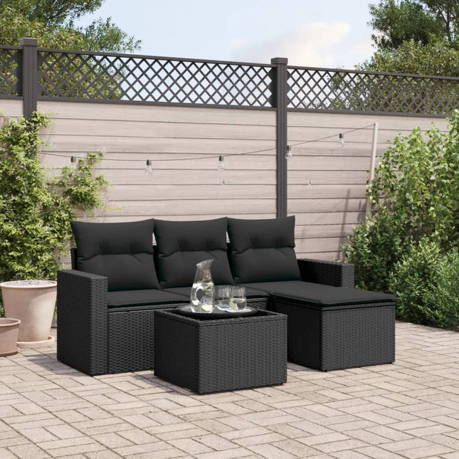 5-delige Loungeset met kussens poly rattan zwart 1 Zwart