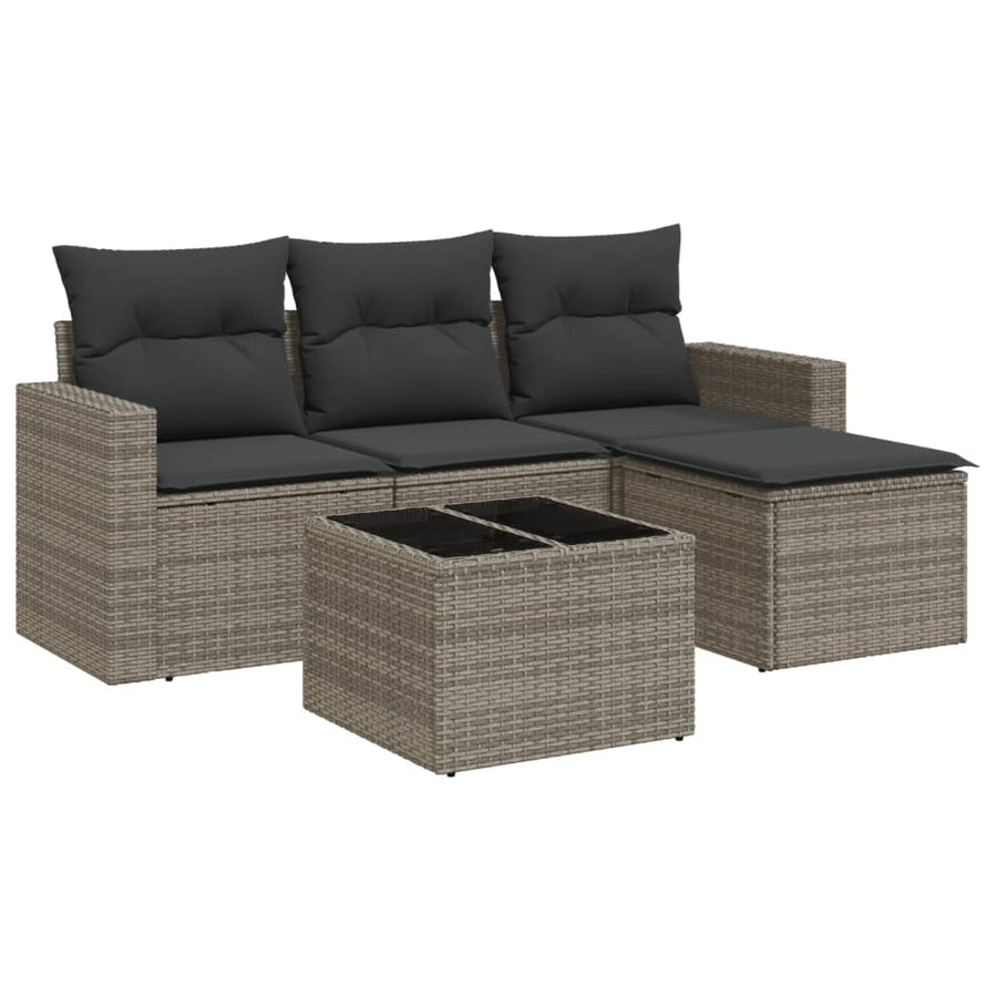 5-delige Loungeset met kussens poly rattan grijs