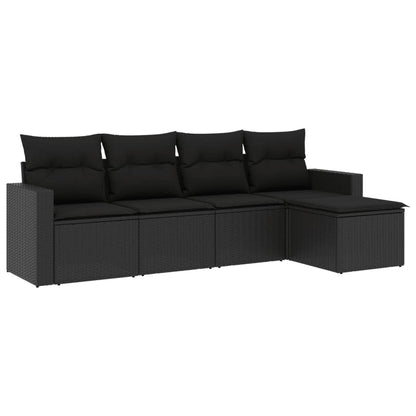 5-delige Loungeset met kussens poly rattan zwart Zwart Zonder tafel