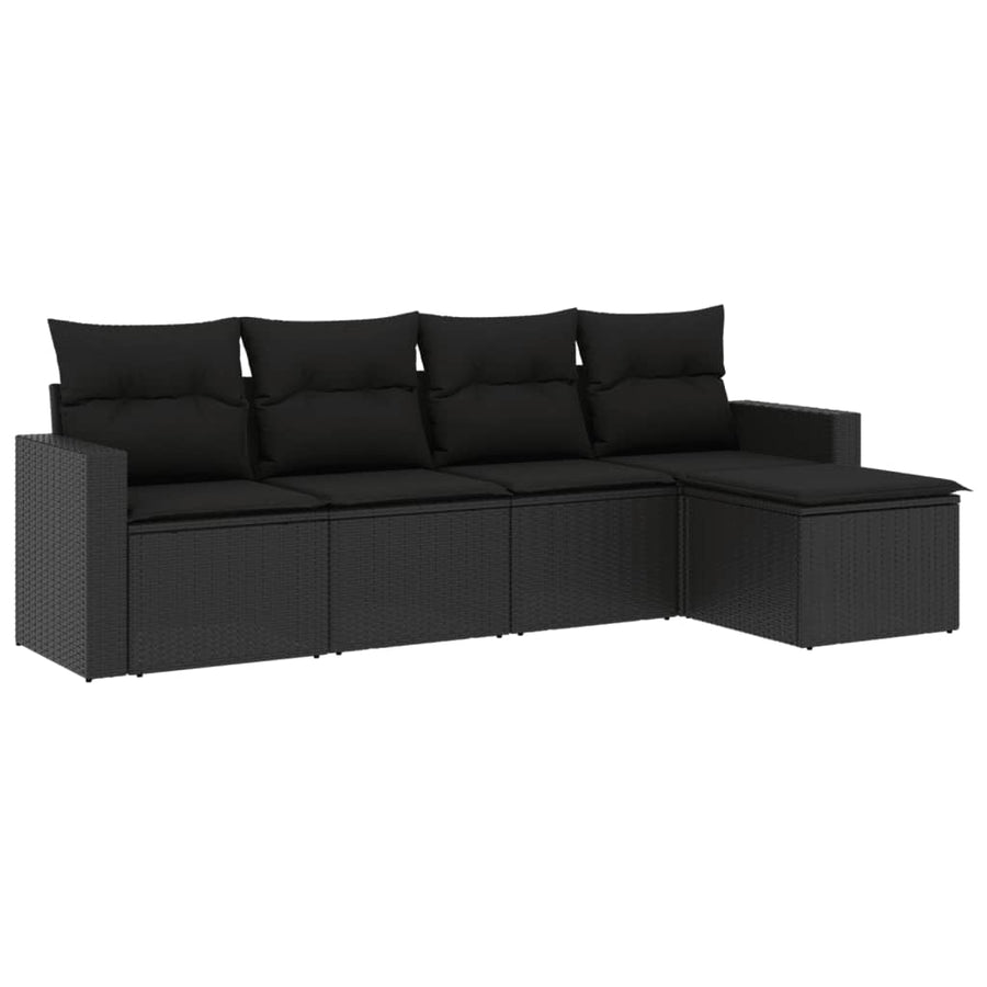 5-delige Loungeset met kussens poly rattan zwart Zwart Zonder tafel