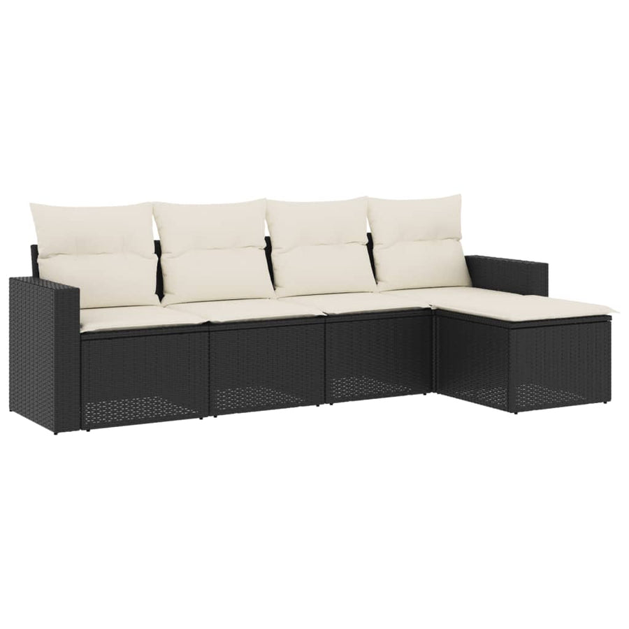 5-delige Loungeset met kussens poly rattan zwart Zwart en crème Zonder tafel