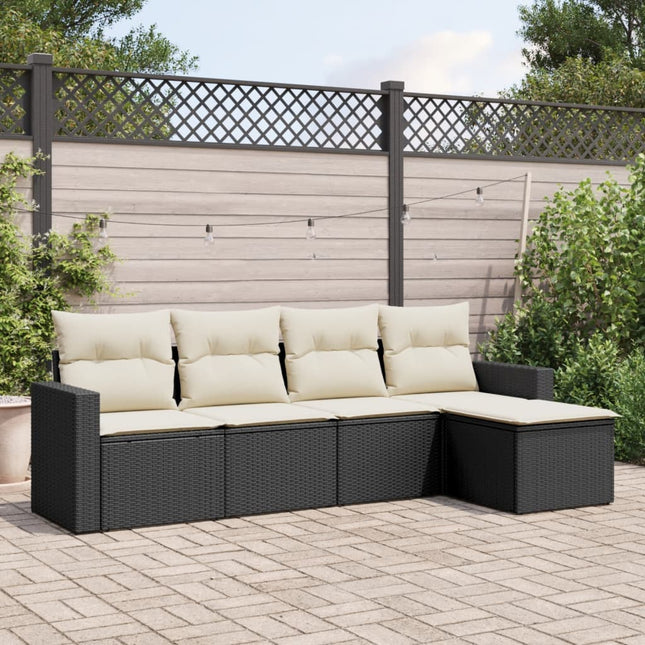 5-delige Loungeset met kussens poly rattan zwart Zwart en crème Zonder tafel