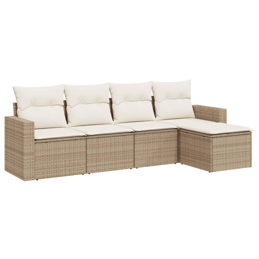5-delige Loungeset met kussens poly rattan beige