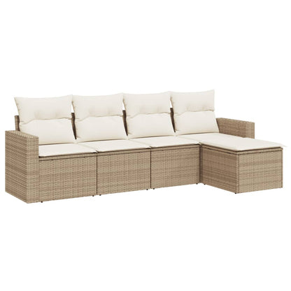 5-delige Loungeset met kussens poly rattan beige