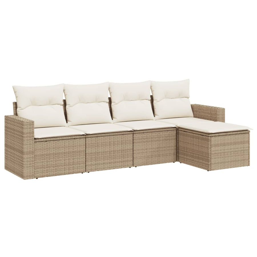 5-delige Loungeset met kussens poly rattan beige